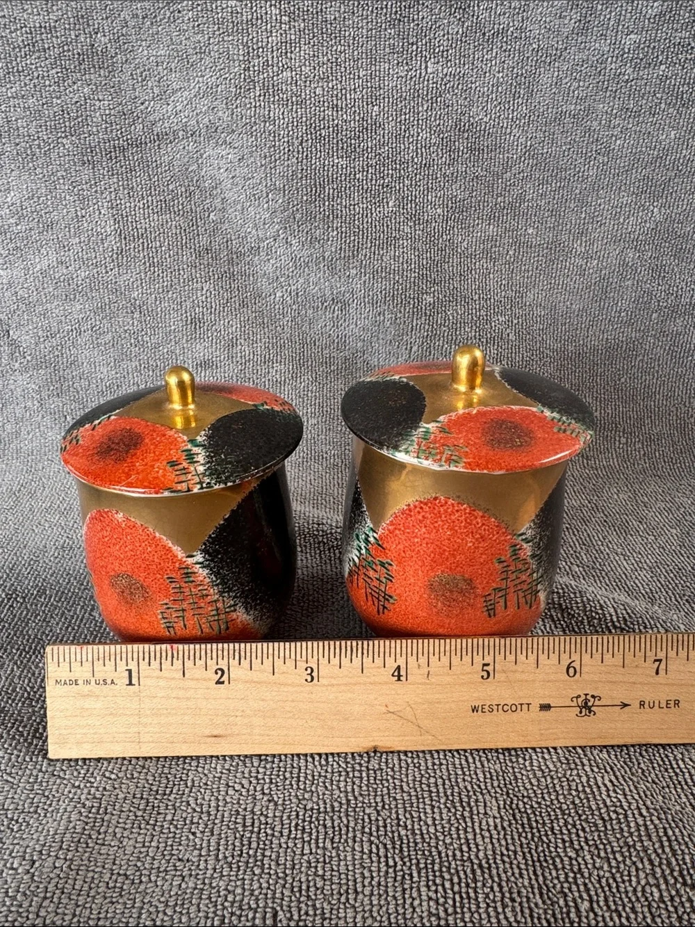Rare Vintage Kutani Ryuho Japanese Lidded Tea Cups Pair Hand Painted Set